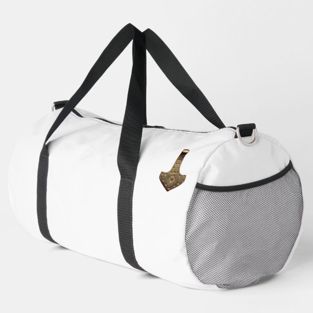 Gold Thor Hammer white duffel bag (Right Corner)