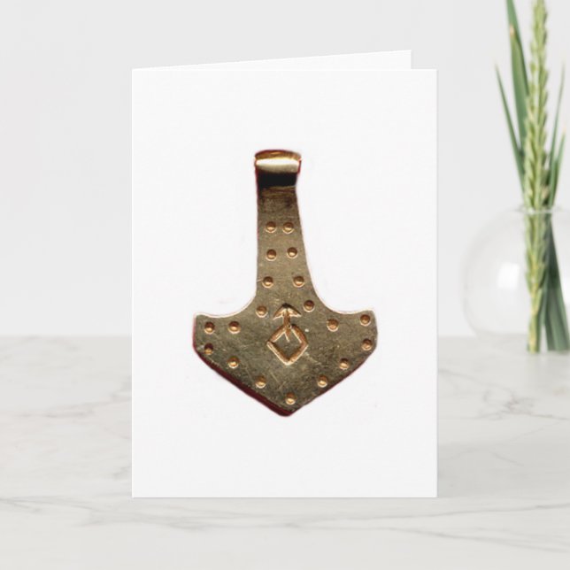 Gold Thor Hammer white greeting card (Front)