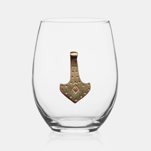 Gold Thor Hammer wine glass (Front)