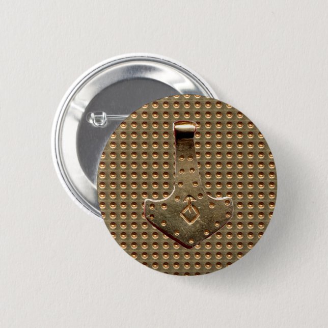 Gold Thor's Hammer Gold Indent round button (Front & Back)