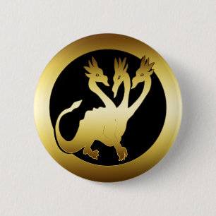 GOLD THREE HEADED DRAGON 2 INCH ROUND BUTTON