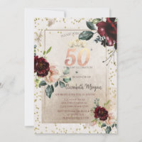 Gold Tiara,Burgundy Flowers 50th Birthday
