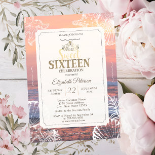 Gold Tiara Glitter Bokeh Ombre Sweet 16 Party Invi Invitation