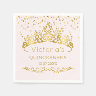 Gold tiara, polka dot confetti Quinceanera Napkin