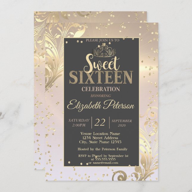 Gold Tiara Sweet Diamonds 16 Party Invitation (Front/Back)