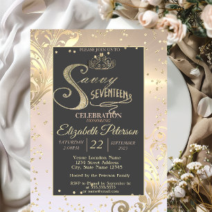 Gold Tiara Sweet Diamonds Savvy Seventeen Invitation