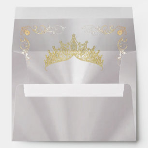 Gold Tiara & Vintage Border - Pearl White Envelope