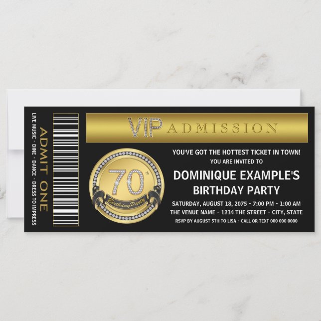 Gold Ticket 70th Birthday Party Invitation (Front)