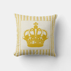 Gold Ticking with Crown Throw Pillow