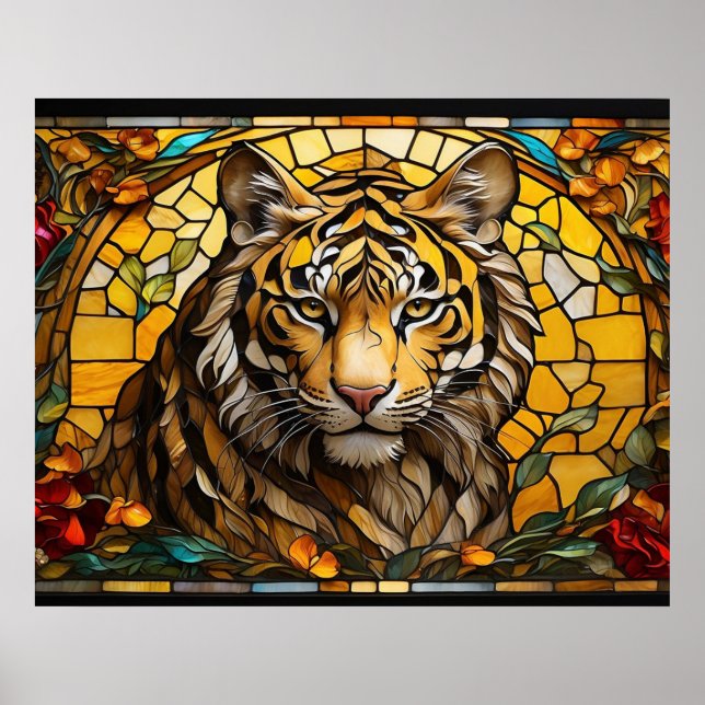 *~*  Gold TIGER 5:4 AP68 Fantasy Stained Glass  Poster (Front)