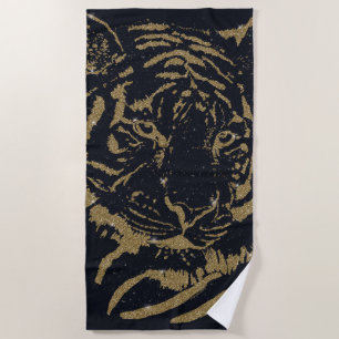 Gold Tiger Black Design Beach Towel