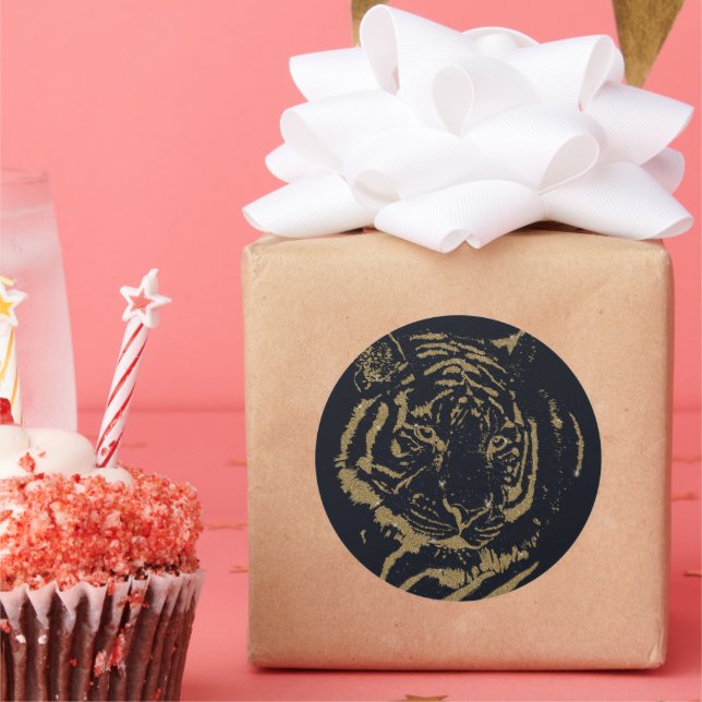 Gold Tiger Black Design Classic Round Sticker (Party)
