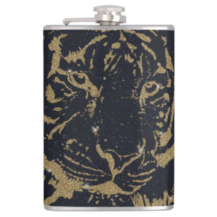 Gold Tiger Black Design Hip Flask