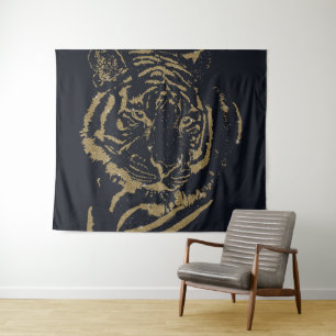 Gold Tiger Black Design Tapestry