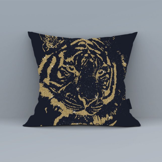 Gold Tiger Black Design Throw Pillow (Creator Uploaded)