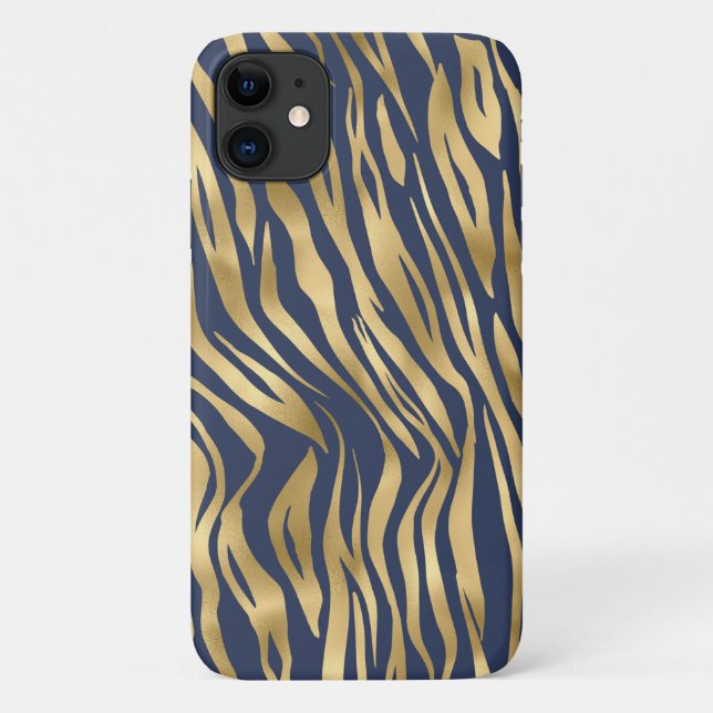 Gold Tiger Navy Blue Elegant Chic Stylish Case-Mate iPhone Case (Back)