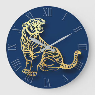 Gold Tiger Papercut Chinese New Year Zodiac RWC Large Clock