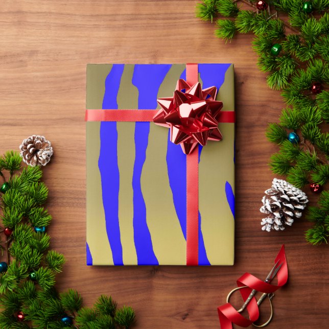 Gold Tiger Stripes Blue Wrapping Paper (Holiday Gift)