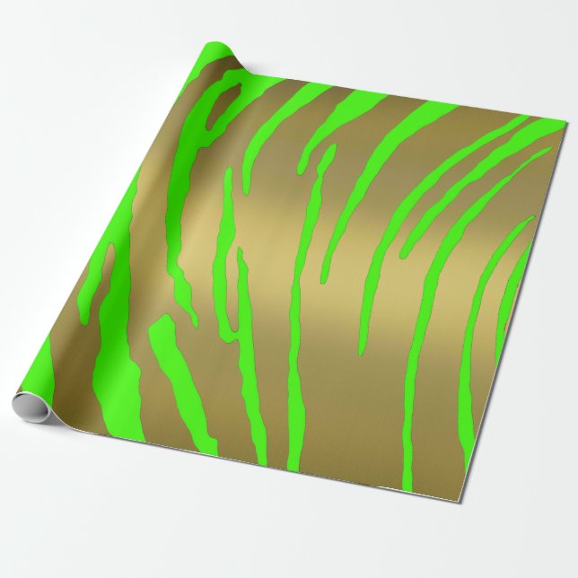 Gold Tiger Stripes Green Wrapping Paper (Unrolled)