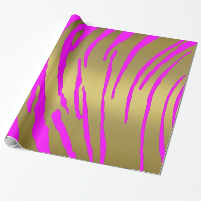 Gold Tiger Stripes Pink Wrapping Paper (Unrolled)