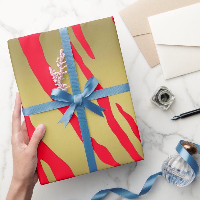 Gold Tiger Stripes Red Wrapping Paper (Gifting)