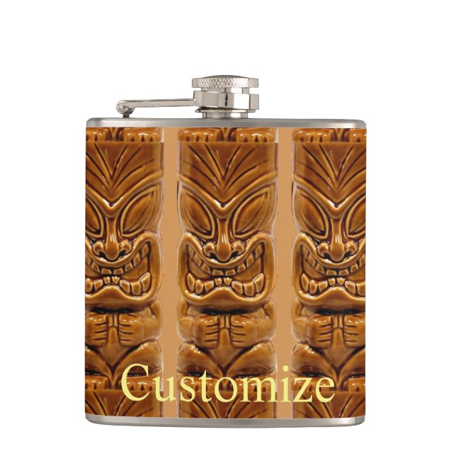 Gold Tiki Sculpture Thunder_Cove Hip Flask (Front)