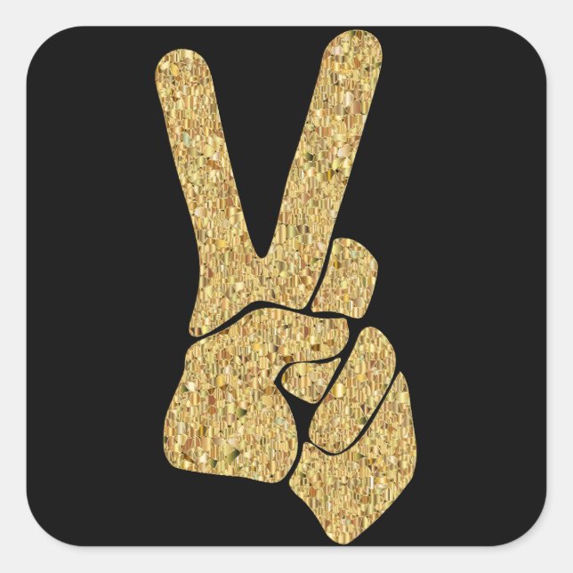 Gold Tiled Peace Hand Sign Sticker (Front)
