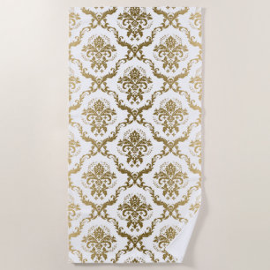 Gold tines vintage floral damasks pattern beach towel