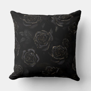 Gold Tipped Black Roses Throw Pillow