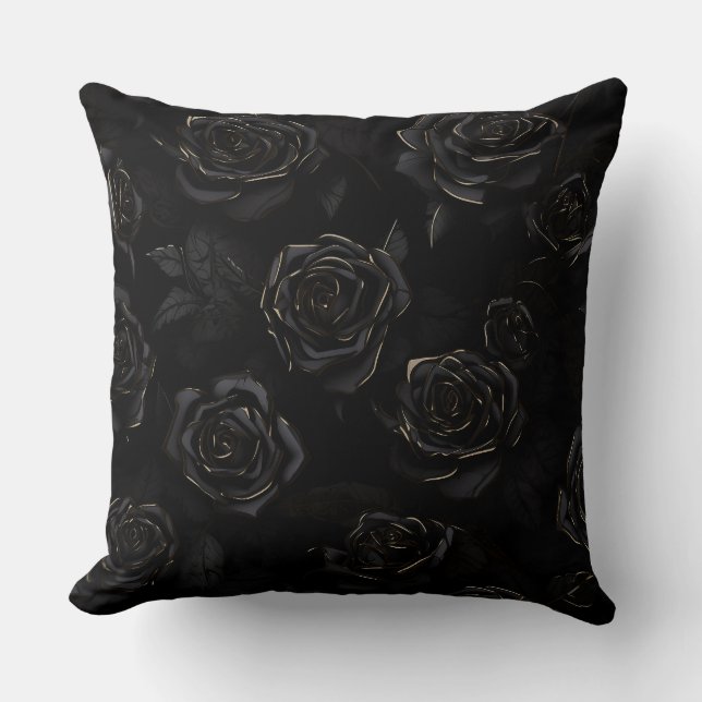 Gold Tipped Black Roses Throw Pillow (Front)