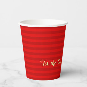 Gold Tis Season to be Jolly Christmas Red Stripes Paper Cups
