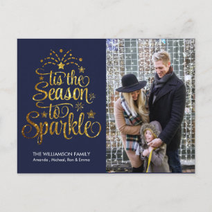 Gold Tis the Season to Sparkle Custom Photo Holiday Postcard