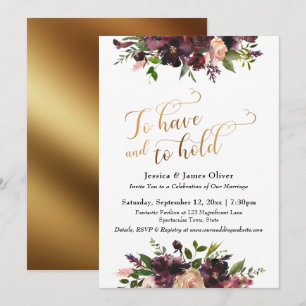 Gold To Have and To Hold Dark Red Burgundy Floral Invitation