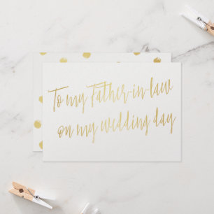 Gold "To my father-in-law on my wedding day" Card