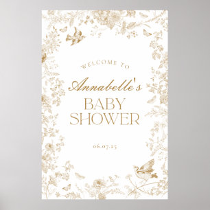Gold Toile De Jouy Baby shower Floral Affiche de b