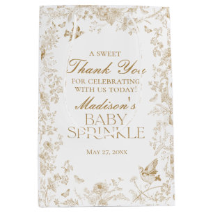 Gold Toile De Jouy Baby Sprinkle Favours Medium Gift Bag