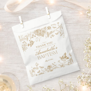 Gold Toile De Jouy Floral Baptism Dessert Favour Bag