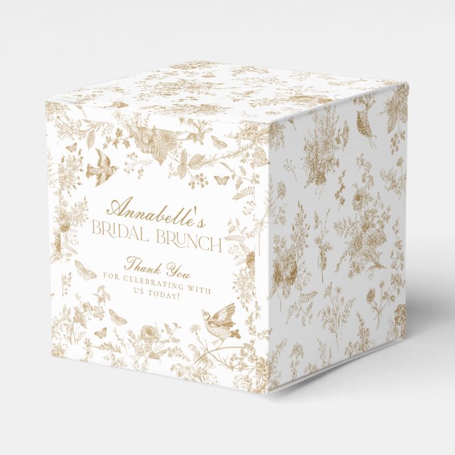 Gold Toile De Jouy Floral Bridal Brunch Favour Box (Front Side)