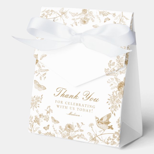Gold Toile De Jouy Floral Dessert Favour Boxes (Front)