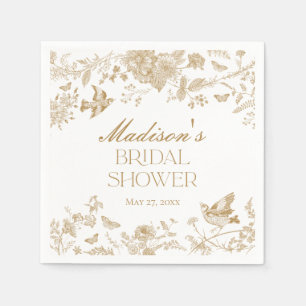 Gold Toile De Jouy Vintage Floral Bridal Shower Napkin