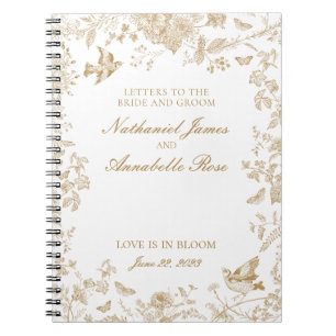 Gold Toile De Jouy Wedding Letters Bride and Groom Notebook