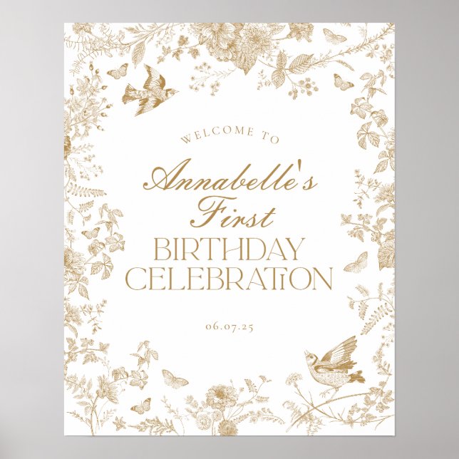 Gold Toile Jouy Floral Anniversaire Affiche de bie (Devant)