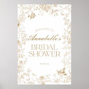 Gold Toile Jouy Floral Bridal Shower Welcome Sign