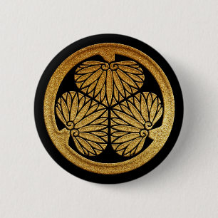 Gold Tokugawa Aoi Kamon 2 Inch Round Button