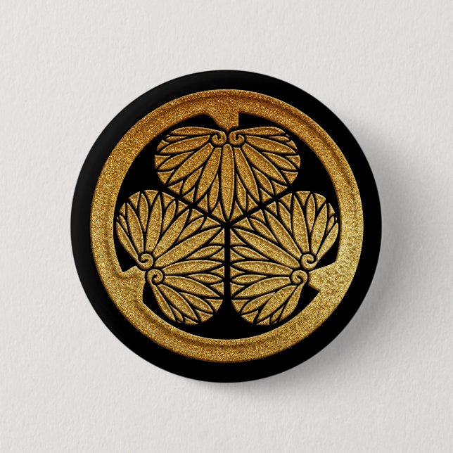 Gold Tokugawa Aoi Kamon 2 Inch Round Button (Front)