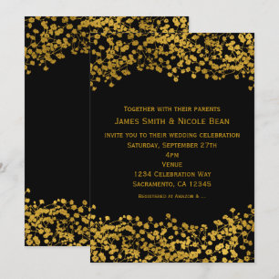 Gold Tone Baby's Breath Black Elegant Invitations