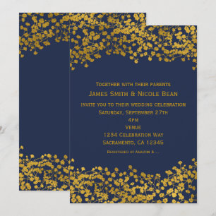 Gold Tone Baby's Breath Blue Elegant Invitations