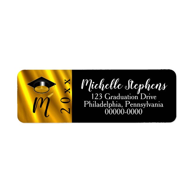 Gold Tone | Black Grad Cap Year Monogram (Front)