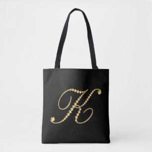 Gold Tone Diamonds Letter K Monogram Tote Bag