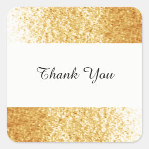Gold Tone Faux Glitter Thank You Square Sticker